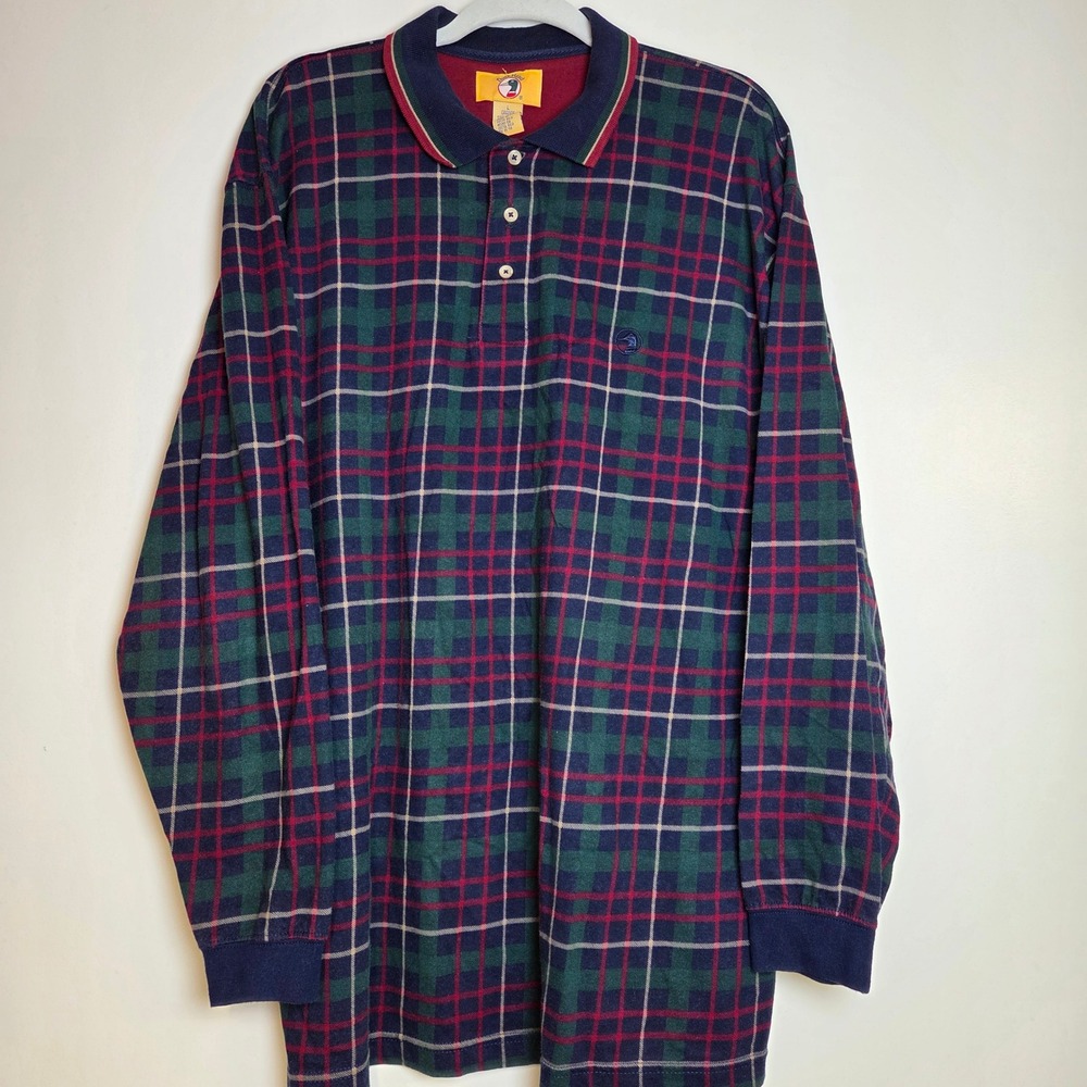 Vintage Duck Head Plaid Long Sleeve Polo Shirt Men's Large Cotton Costa Rica - Picture 1 of 9